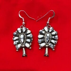 Petit Point White Buffalo Squash Blossom Earrings